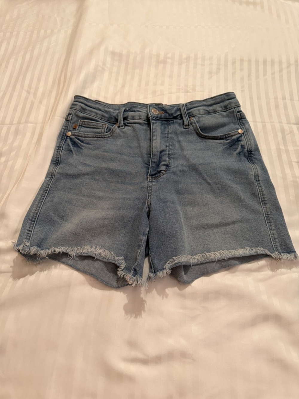 Judy Blue Washed Light Blue Denim Frayed Hem Women’s Shorts